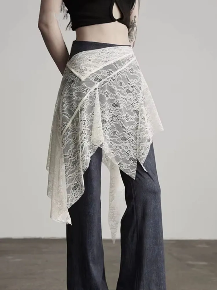 White Lace Mini Skirt Women 2026 New Y2k Aesthetic Overlap Versatile Irregular Hem A-line Skirts Korean Fashion Faldas