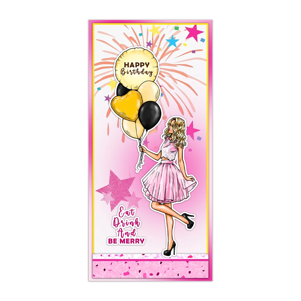 Mangocraft Happy Birthday Cake Balloon Girl Cutting Dies Clear Stamp DIY Scrapbooking Metal Dies Silicone Stamp For Cards Albums