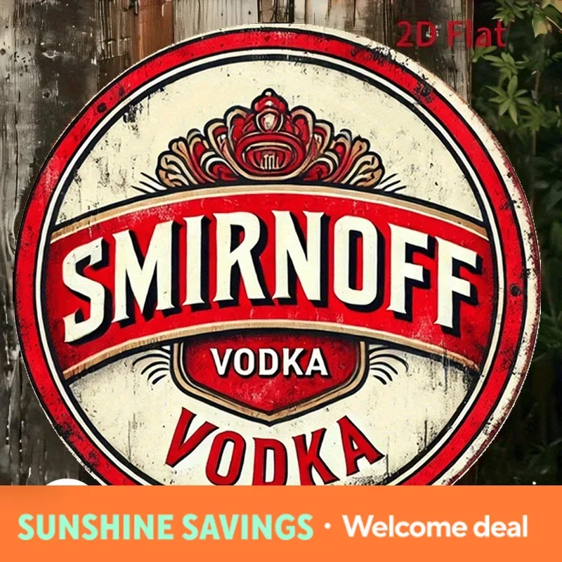 Letrero Redondo Vintage de Vodka Smirnoff, Arte de Pared Metálico con Logotipo Retro de Vodka Smirnoff, Decoración Rústica con Temática de Bar