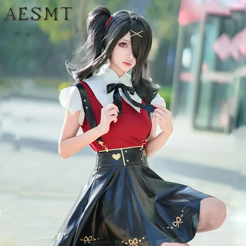 Anime needed girl overdose Angel-Chan cosplay costume punk girls Gothic Lolita black faux leather strap dress Halloween unisex