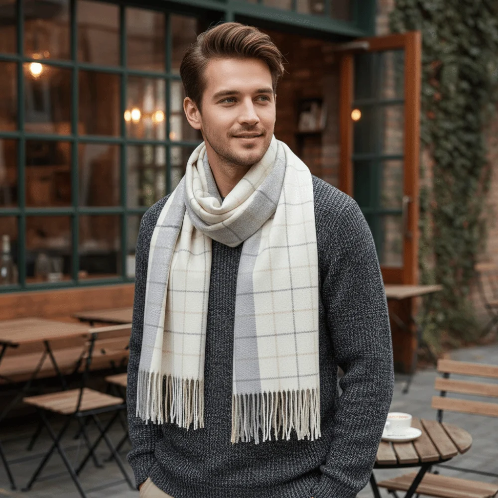 

Classic Imitation Cashmere Plaid Knitted Scarf Long Warm Men Thick Shawl Large Soft Double-sided Scarf Outdoor