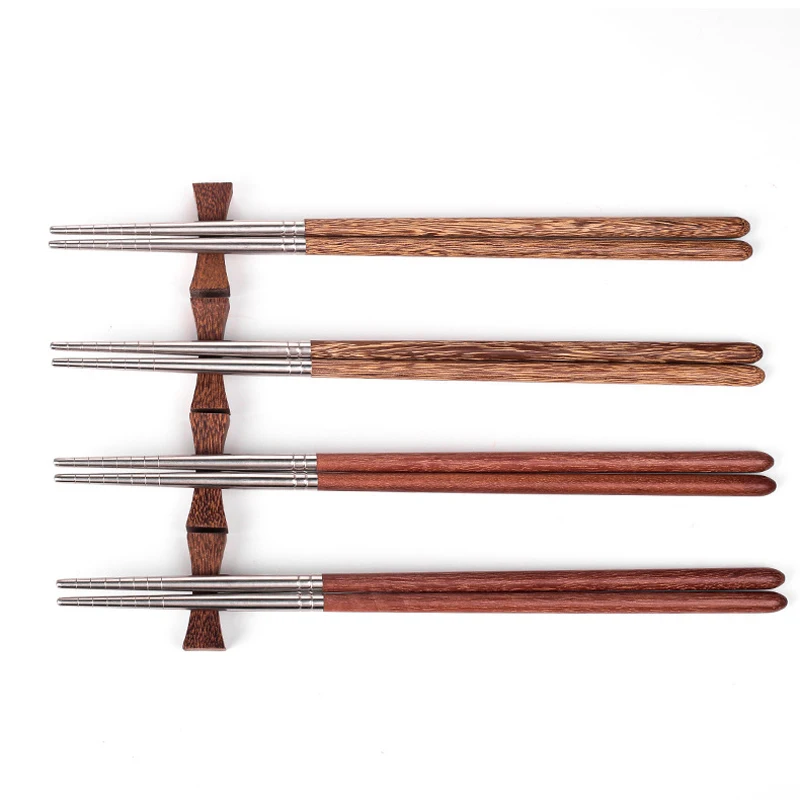 

1 Pairs Wooden Handle Stainless Steel Chopsticks Natural Wenge Wood Red Sandalwood Chopsticks Kitchen Flatware Dining Tools