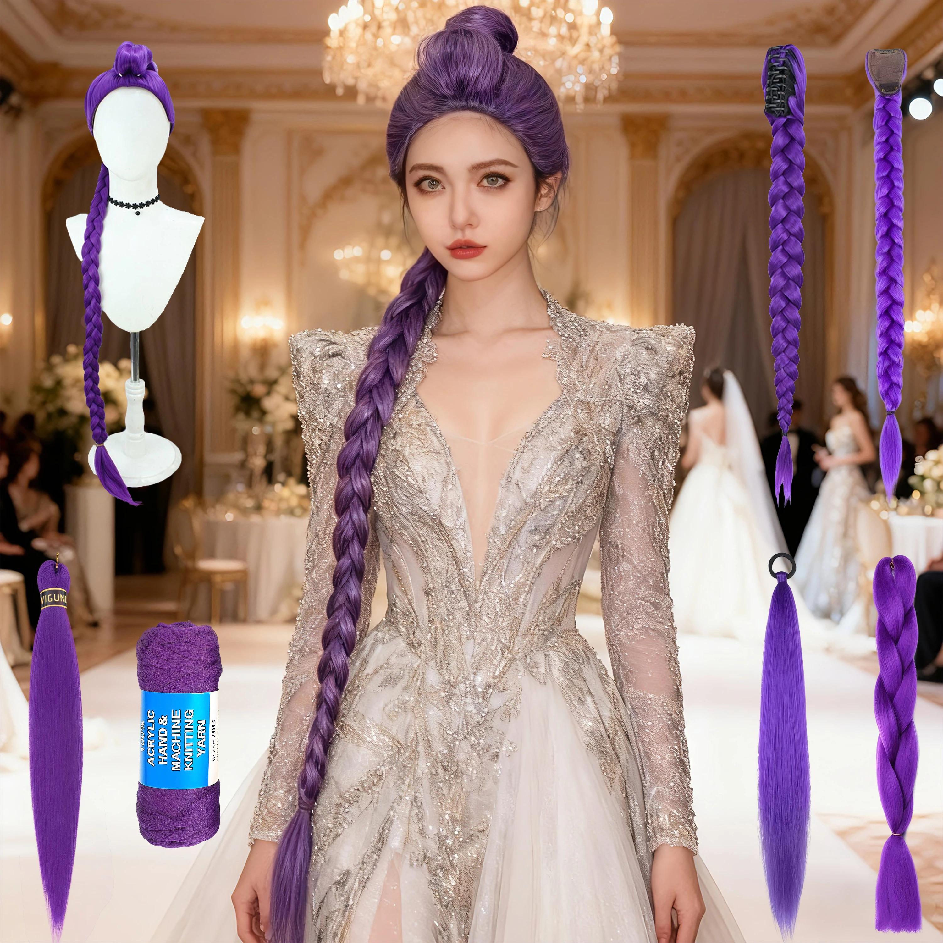 

Long Braided Purple Hair Ponytail Extensions Claw Clip Hair Wig for Kids Costume for Chritmas Theme Party Purple Wig Hair