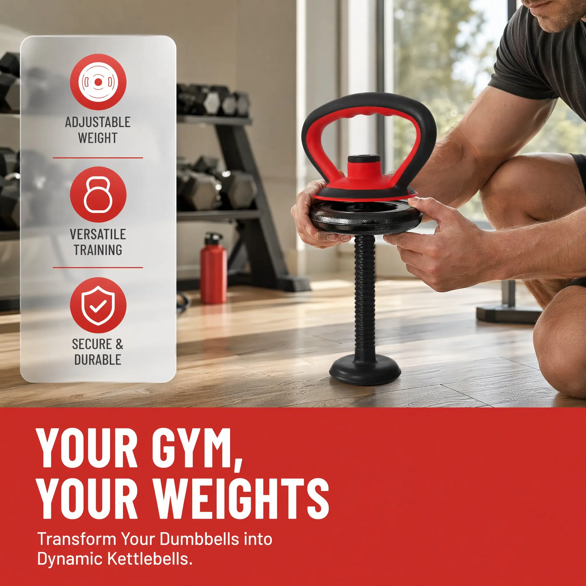 1Set Adjustable Kettlebell Handle for Dumbbells Ergonomic Comfort Grip High Quick Disassembly Space Saving