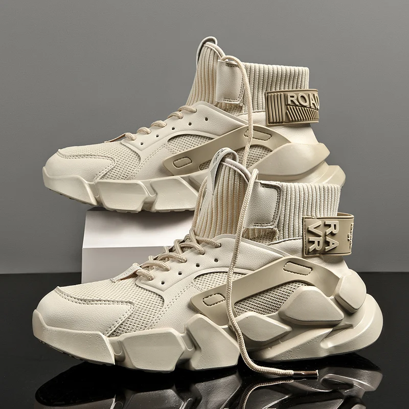 Zapatos para hombre, nuevas Zapatillas de deporte Beige de alta calidad para hombre, zapatos gruesos para hombre, zapatos de tenis informales de talla grande con amortiguación, Zapatillas