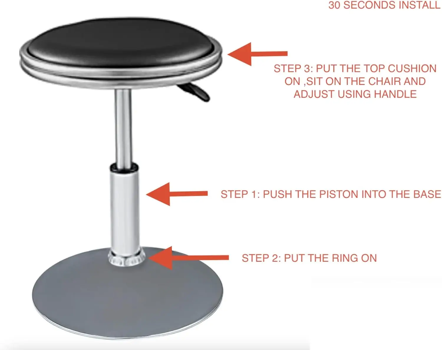 Arcade Bar Stools Set of 2, Adjustable Height, Leather Padded, Black Chrome, for Home, Garage, Man Cave