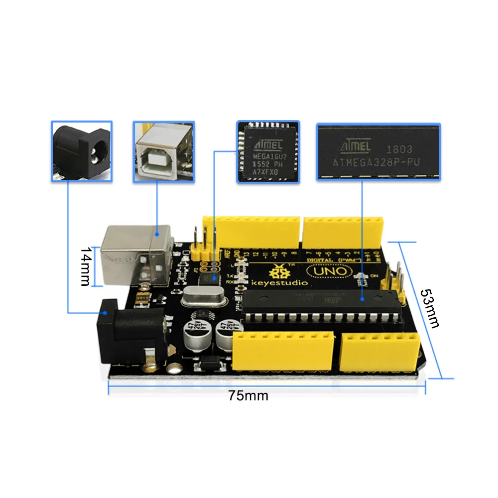 Keyestudio UNO R3 Board For Arduino Fully Compatible With Arduino UNO REV3 USB Cable Included Arduino DIY Project