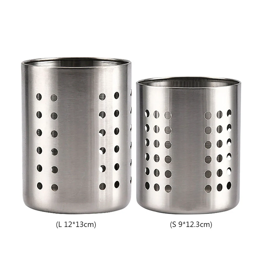 

Stainless Steel Countertop Utensil Organizer Easy Cleaning Cutlery Holder Weighted Base with Drain Holes for Kitchen/Home/Office