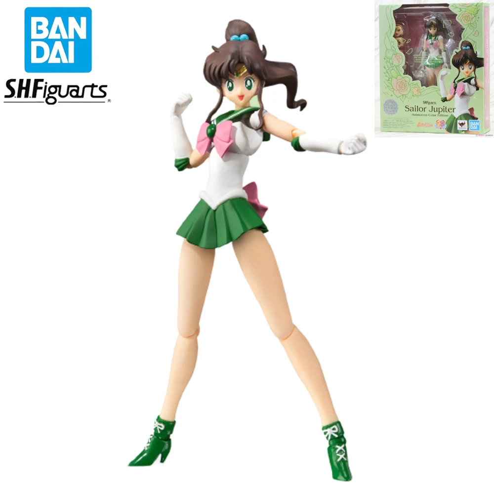 Original Genuine Bandai S.H.Figuarts Sailor Moon Sailor Jupiter Kino Makoto Action Figure Anime Collectible Model Toy Dolls Gift