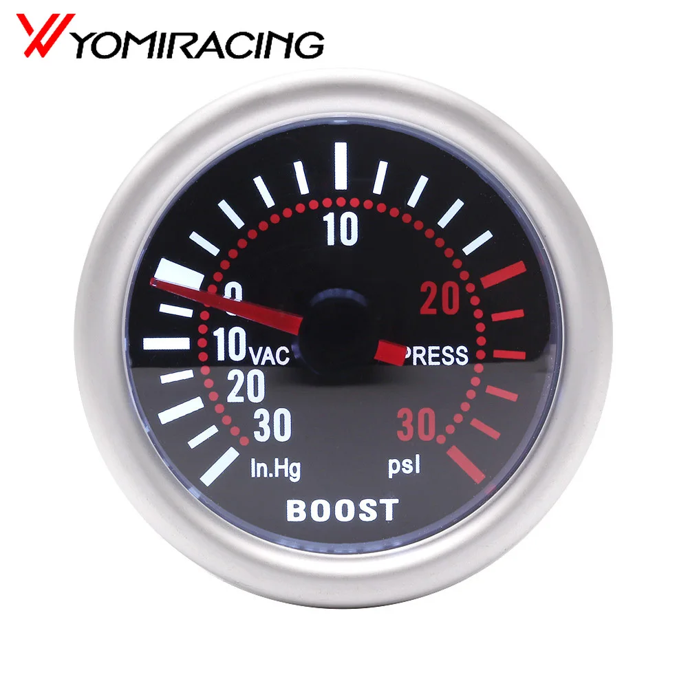 

Car Auto Turbo Boost Gauge -30in.Hg~0~30PSI 2" 52mm Universal LED Smoke Len 12V Turbo Boost PSI Meter Pointer Digital