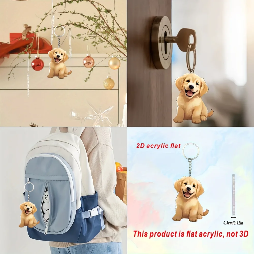 Cute Golden Retriever Dog Keychain Versatile Charm Fashion Puppy Acrylic Pendant for Car Mirror,Backpack,Pet Lovers Gift & Decor