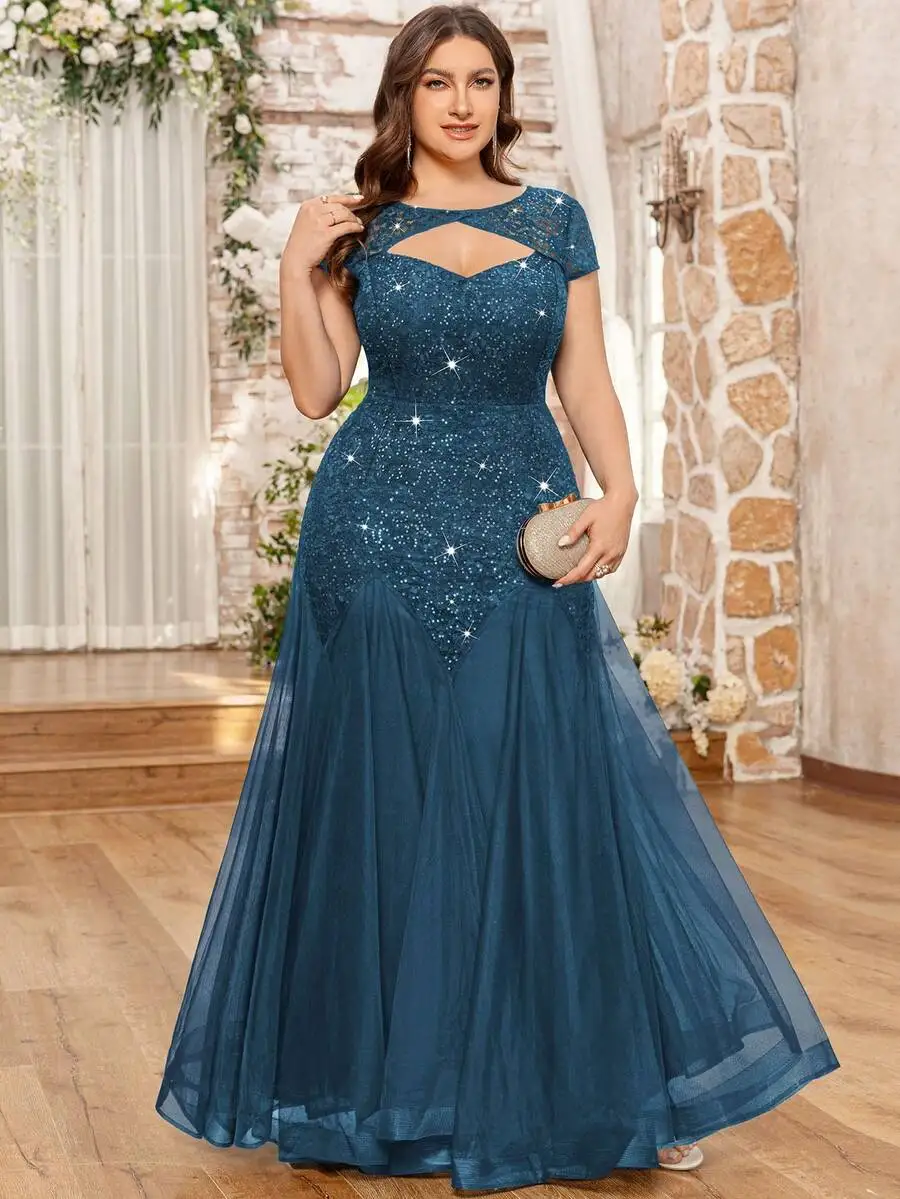 Plus Size Elegant Sweetheart Neck Sequin Floral Lace Mermaid Evening Dress For Party Wedding view 2