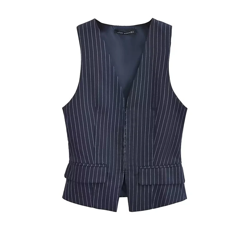 Faionable V-Ne Svel Gilet con stampa a righe Top con bottoni nascosti Abbigliamento da donna Base irt Stagione estiva Regular L...