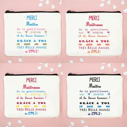 Merci Maitre Merci Maitresse Print Cosmetic Bag Women Men Makeup Pouch Travel Toiletry Organizer Teacher's Day Graduation Gift