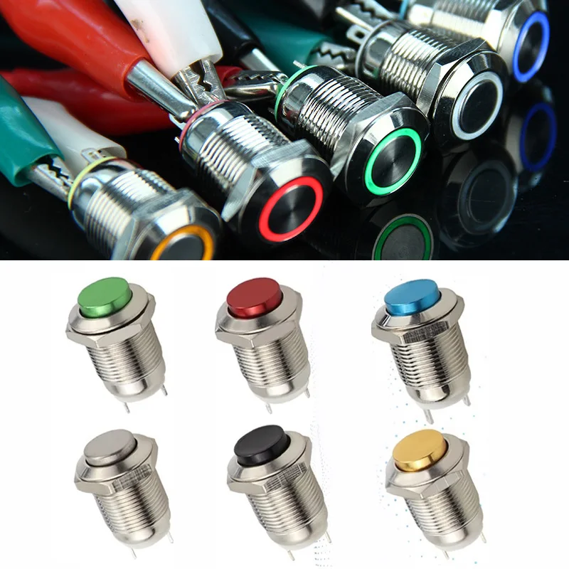 12mm Car Metal Push Button Switch PC Switch Car Start Horn Speaker Bell Automatic Reset Auto Engine Power Button IP65 Waterproof