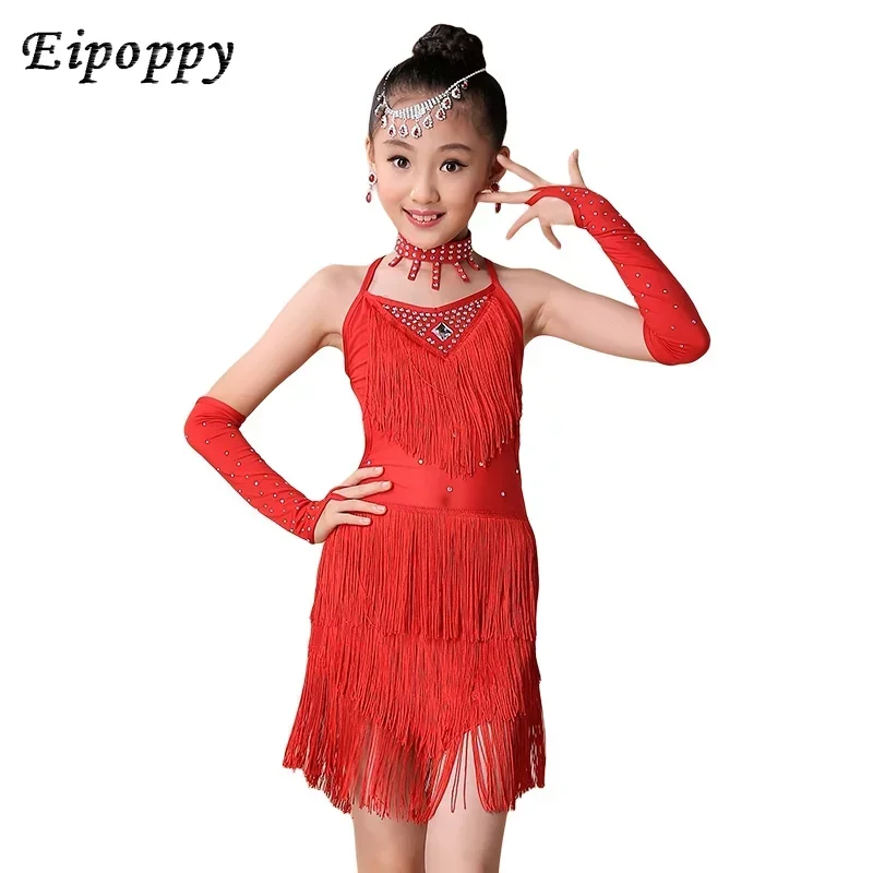 Abito con nappe da ballo latino con paillettes per ragazze Fashion Cha Cha Salsa Tango Dance Outfit Costume da palcoscenico