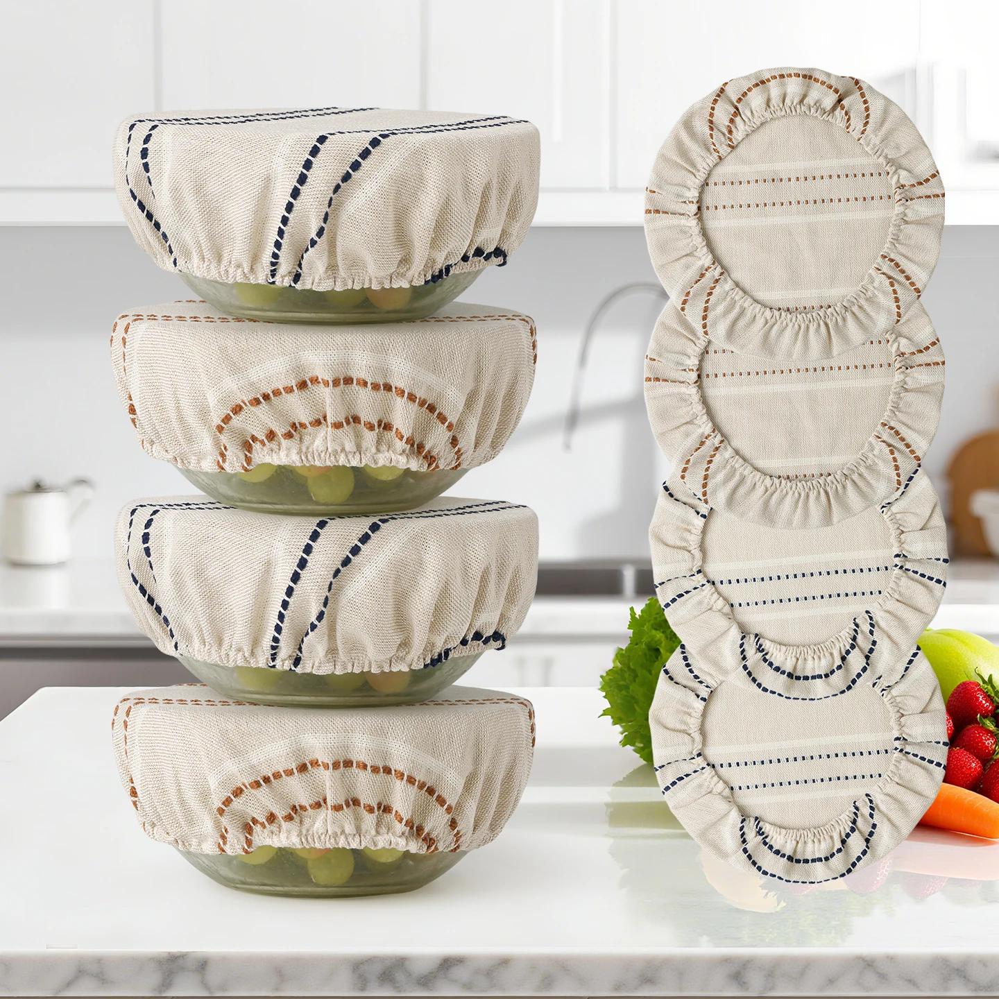 Two/4-Piece Linen Check Food Storage Covers, Refrigerator Eco-Friendly Organic Bowl Covers for Storing Bread During Fermentation