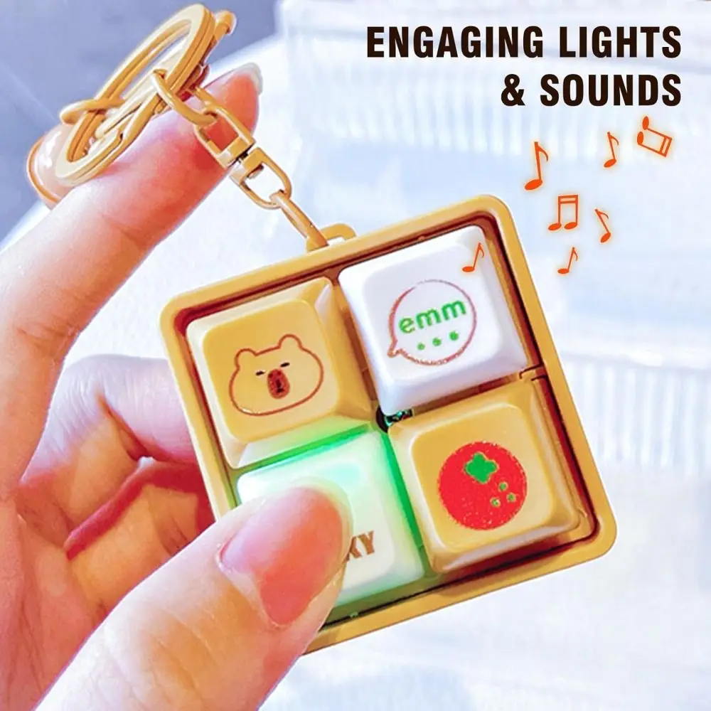 Hot Fidget Keyboard Capybara Keychain Charm with Light and Sound Finger Fidget Clicker Novelty Funny Bag Pendent Gifts