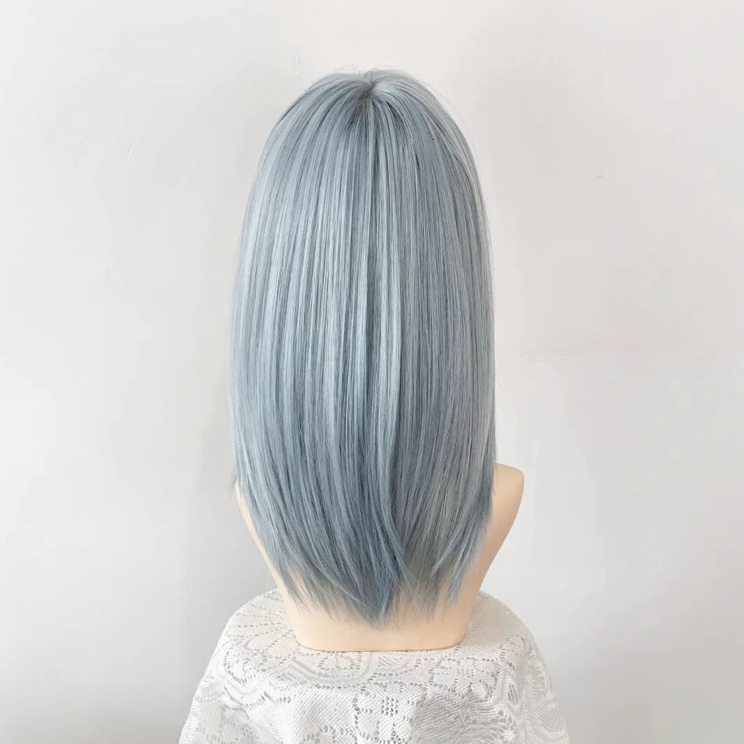 Summer Lightweight Blue Short Hair Full Head Wig Universal Cosplay Natural And Fashionable Lolita Bob Hairstyle