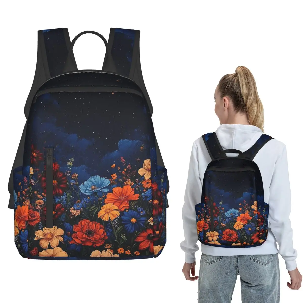 Vintage Vibrant Colorful Floral Backpack Daypack Children BookBag School Bag Shoulder Bags for Men Women