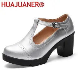 2023 Women Pumps Silvery High heels Lady Genuine Leather Thick with Spring Summer Round Toe Single Shoes Female High Heels 34-43