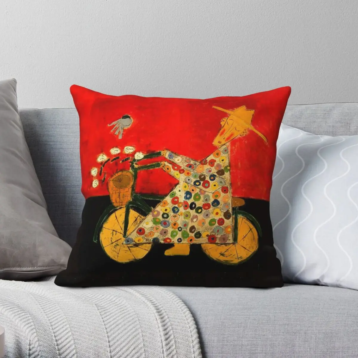 Bicycle Monk And Bluebird Square Pillowcase Polyester Linen Velvet Pattern Decorative Throw Pillow Case Sofa Seater Cover 18