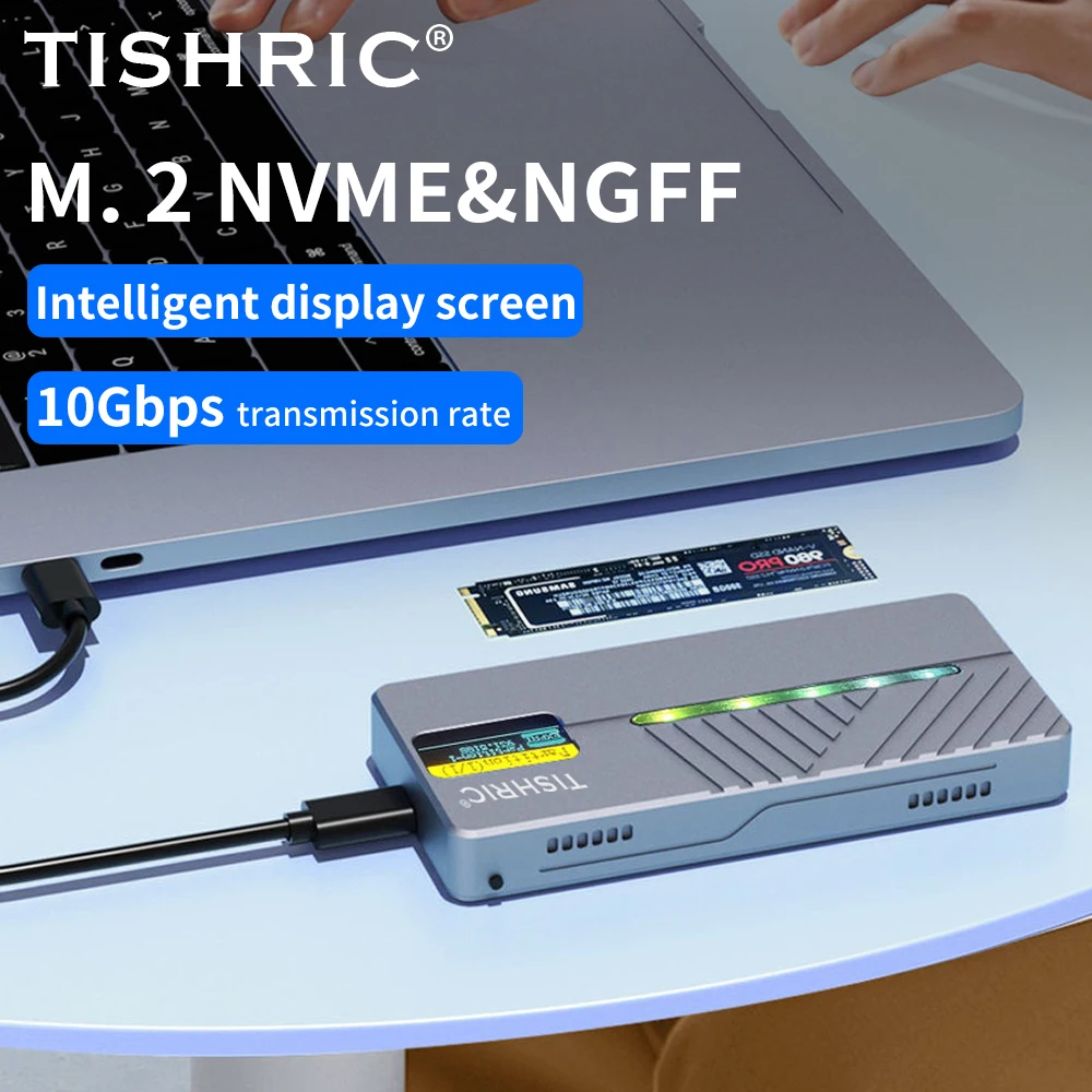 TISHRIC SSD Case M.2 NGFF NVME Dual Protocol Hard Drive Enclosure Aluminum Alloy External Box Support 2230/42/60/80 For Laptop