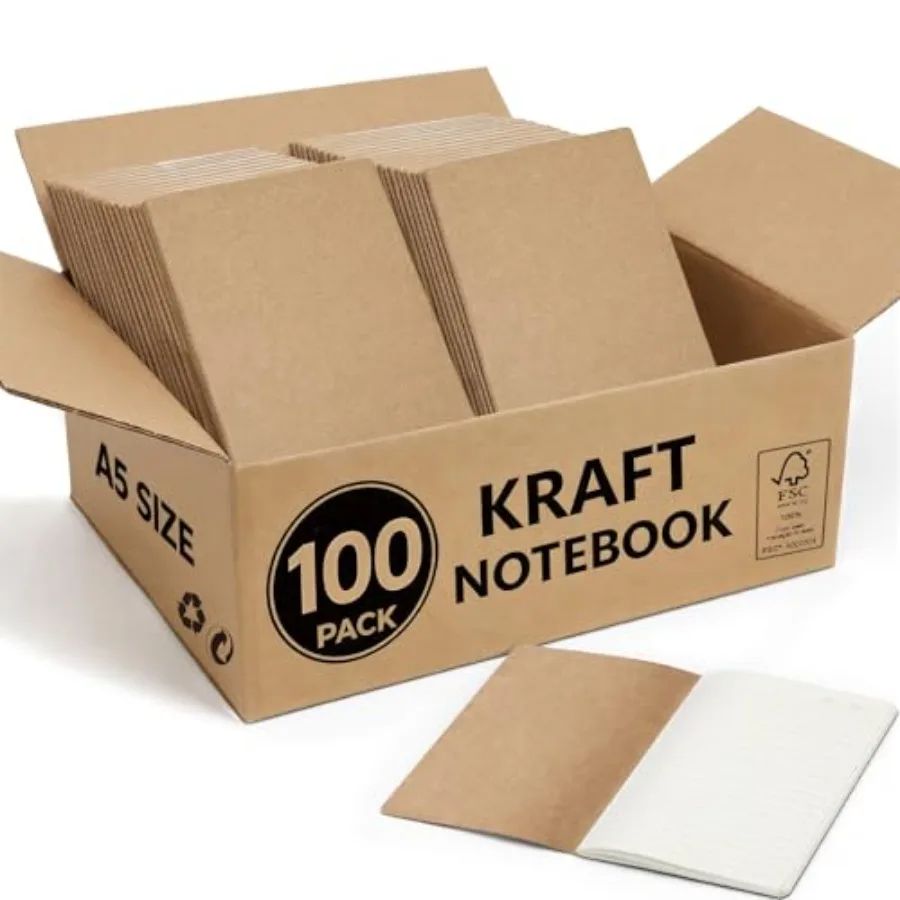 

Pack Kraft Notebooks Bulk A, 60 Pages Lined Ruled Journals, .3x. Inch, Natural Kraft Cover Composition Notebooks for School Off
