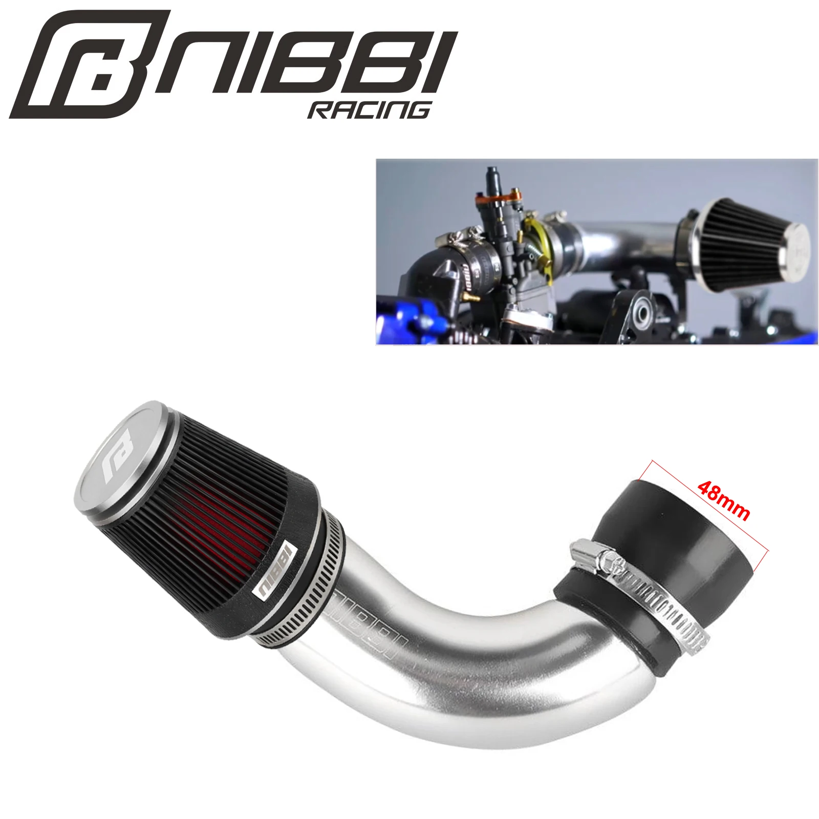 

NIBBI Motorcycle Aluminum Intake manifold Curve Pipe Kit 48mm CNC High Flow Air Filter for GY6 Engine Scooter Carburetor Part