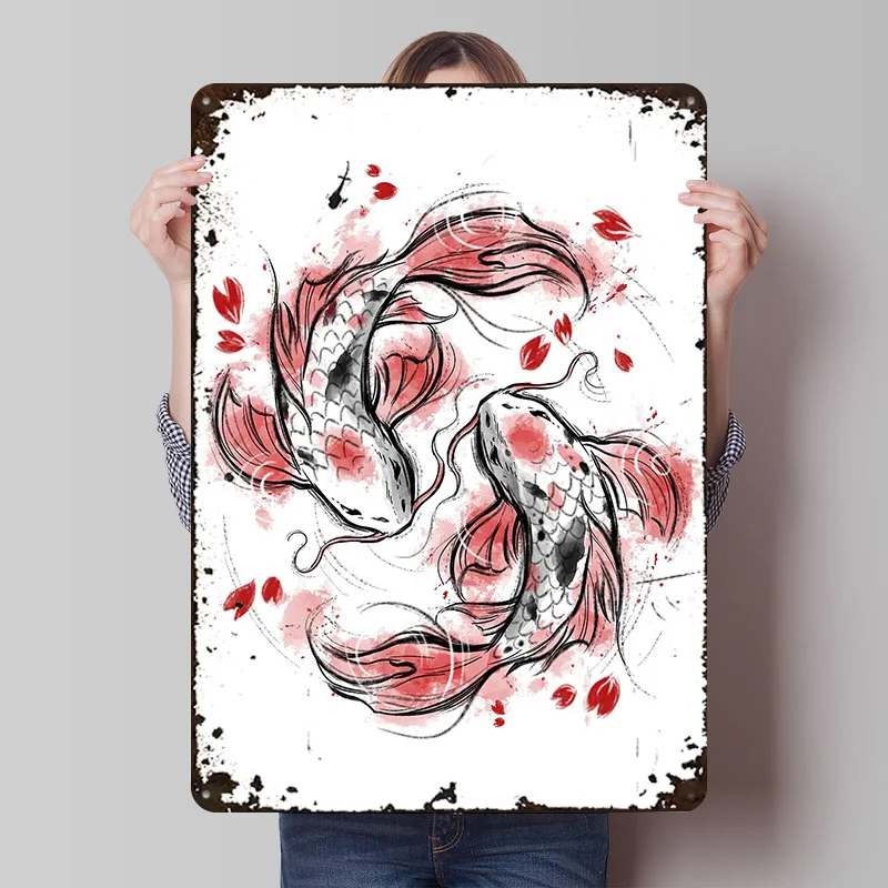 Japanese Koi Metal Poster Tin Signs Decoration At Home Decorations Custom Metal Sign for Wall Art Decoration Corner Coffee Retro
