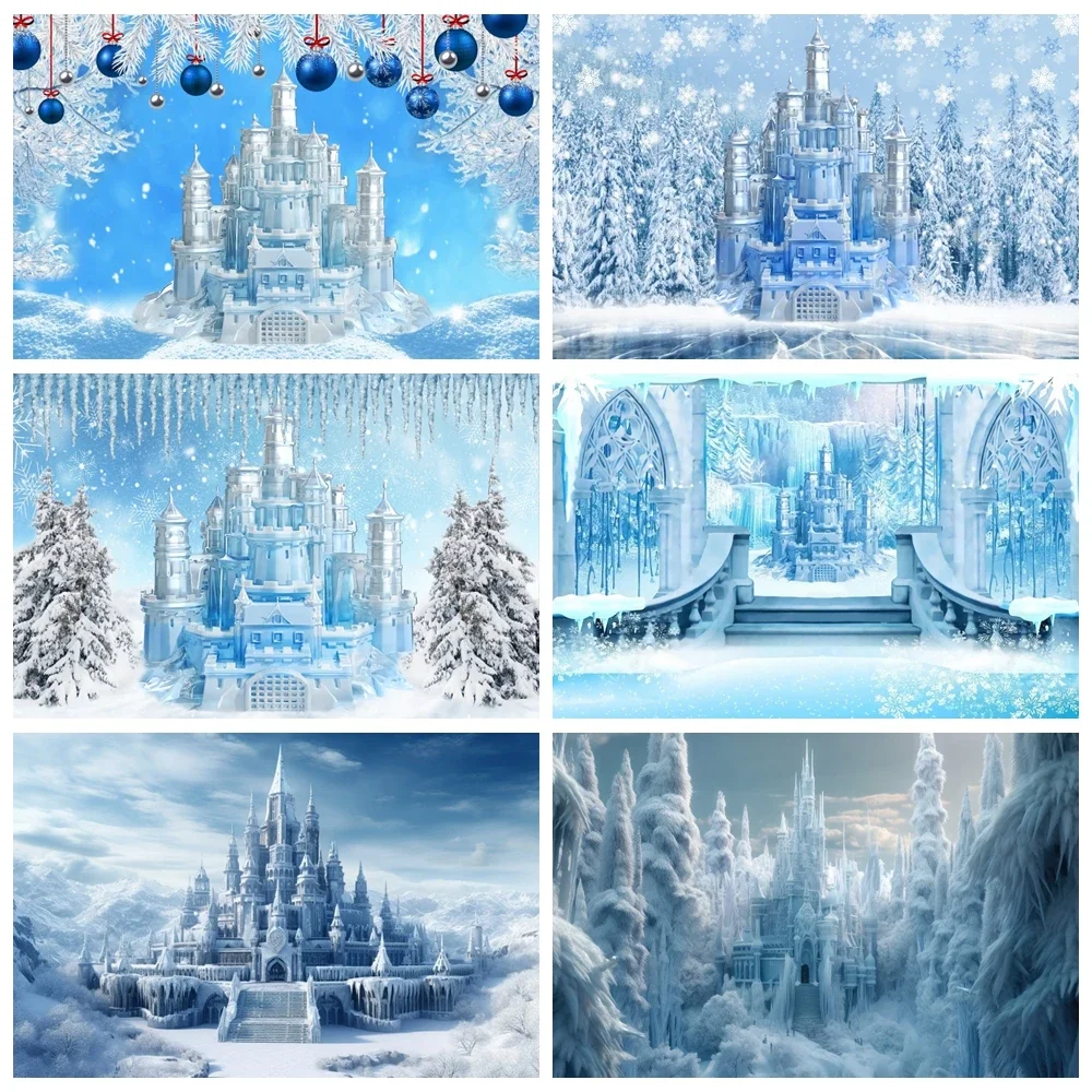 Winter Castle Backdrops Forest Ice Frozen World Wonderland Party Christmas Kids Family Photo Photography Background Studio Props