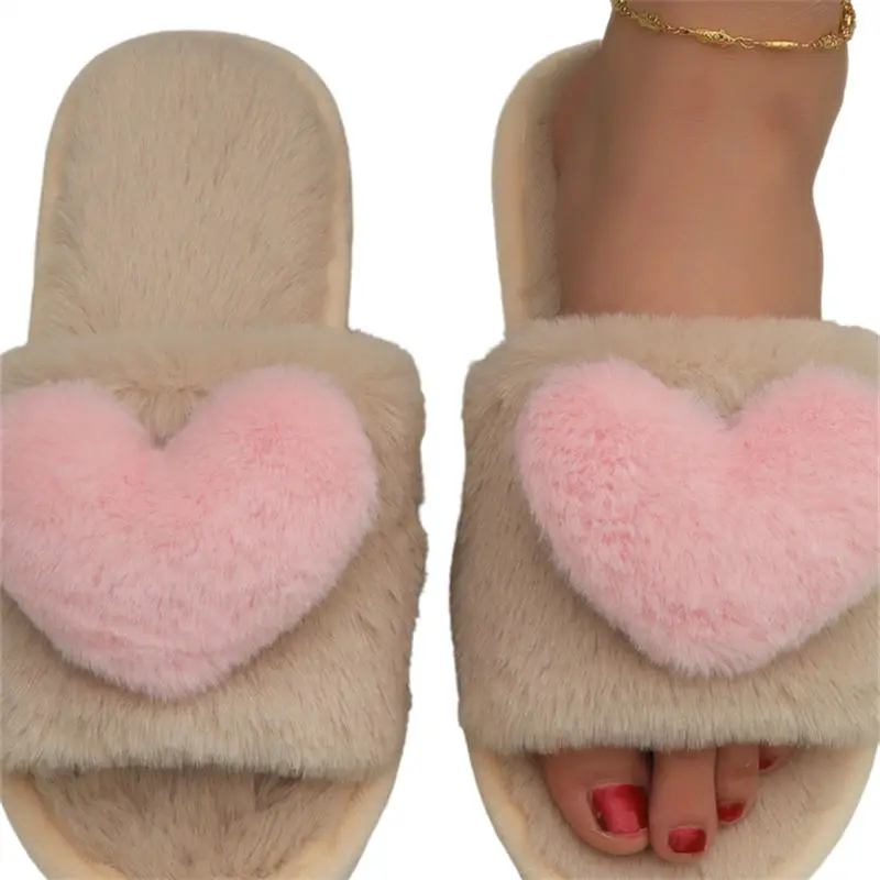 crriflz Women's Plush Heart Slippers Warm Indoor Cotton House Shoes - Image 6
