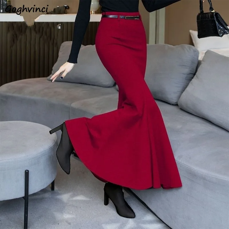 

Fishtail Skirt Women Solid Folds Graceful Partywear High Street Fashion wear Slim Ankle Skirts All-match New