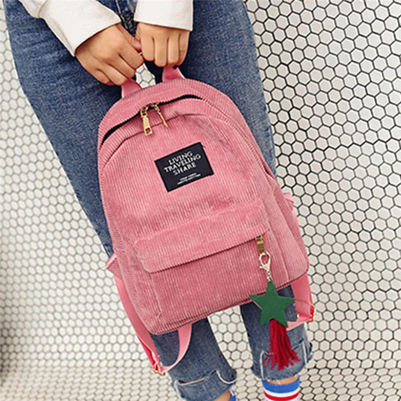 Fashion Woman Mini Simple Corduroy Backpacks Campus Style Pure Color Capacity Double Shoulder Bag Solid Color Corduroy Backpack