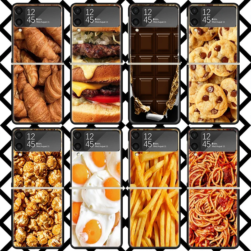 French Fries Burger Pizza Phone Case For Samsung Z Flip 7 6 5 4 3 Galaxy ZFLIP7 ZFlip6 5G Flip5 Flip4 Flip3 5g Black Hard Cover
