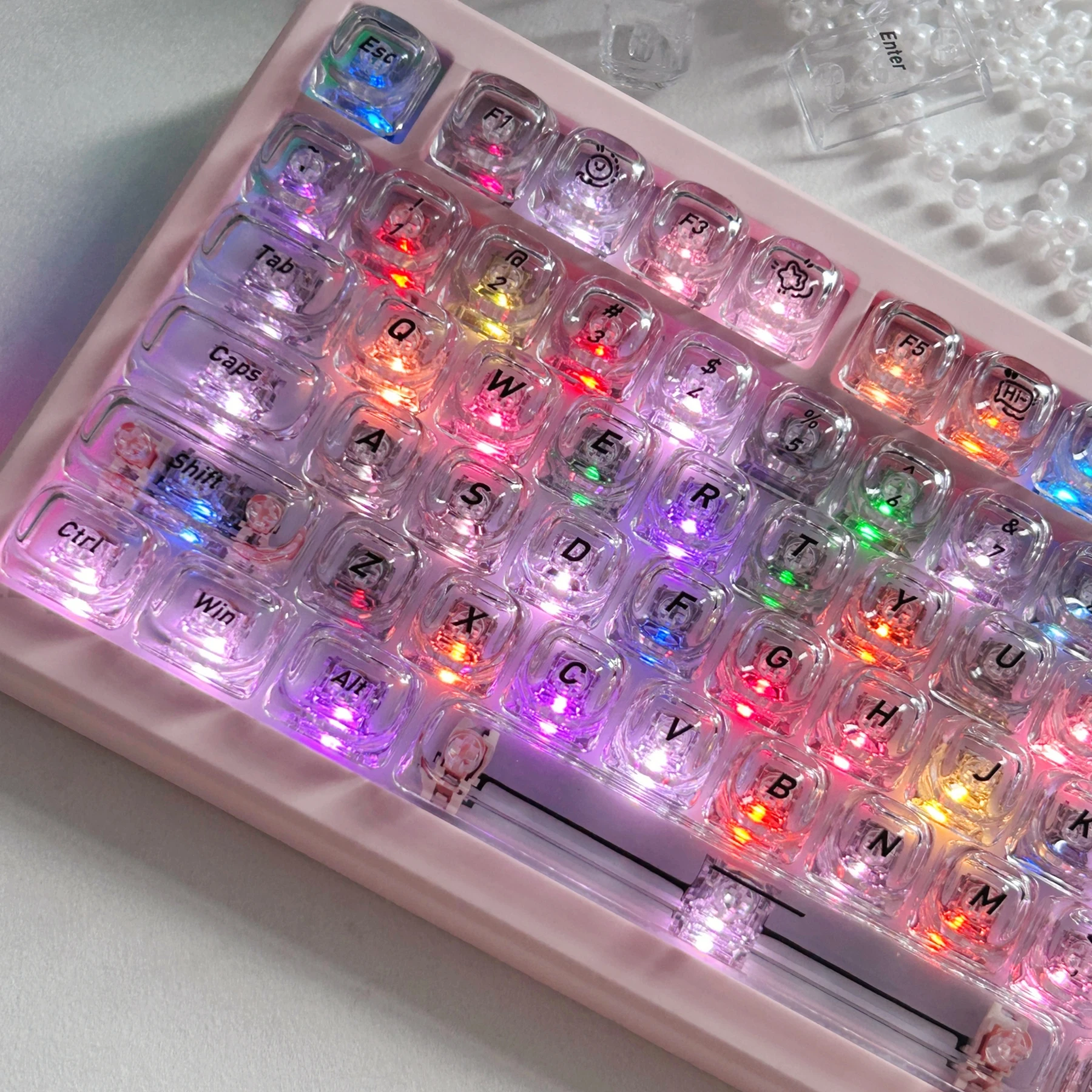 MAIMOOO Ice Transparent Jelly Keycap MOA Profile PC Thickened Crystal Texture Backlit Keycaps for 68/87/104 Mechanical Keyboard