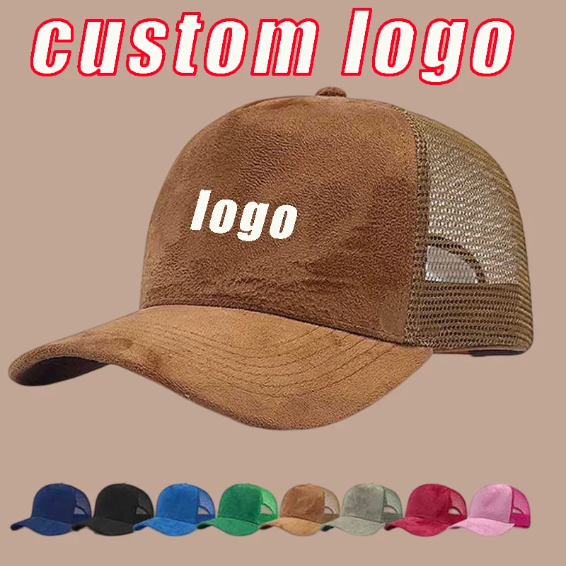 

Custom Printed Logo Suede Mesh Baseball Caps Men and Women Spring Summer Outdoor Shade Solid Color Adjustable Trucker Hat