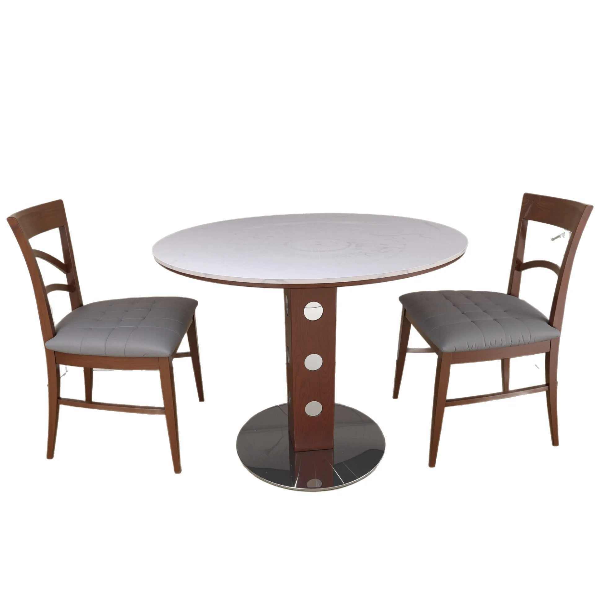 

Medieval round table, retro niche stainless steel ash wood table, household rock slab dining table