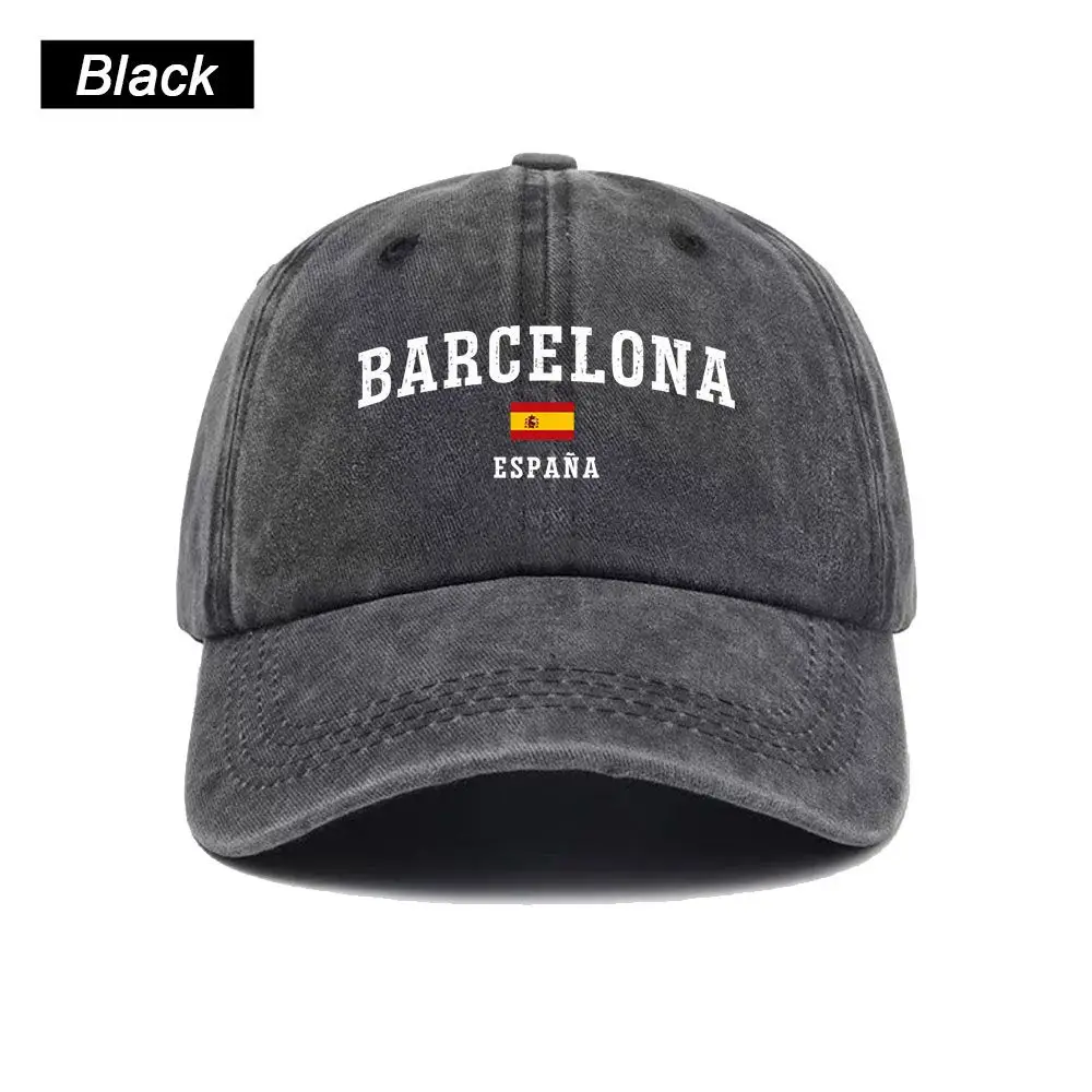 Vintage Washed Baseball Cap BARCELONA Print Graphic Unisex Streetwear Casual Trucker Style Summer Cotton Sun Hat