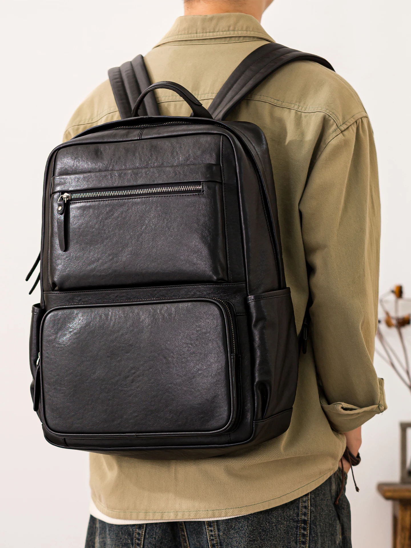 PNDME casual handmade vegetable tanned cowhide men large-capacity backpacks outdoor travel work genuine leather laptop schoolbag