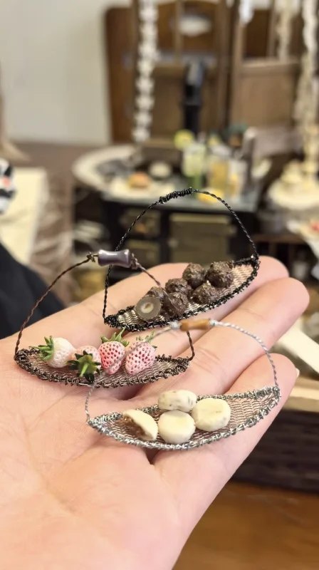 

Handmade Lace Set & Wrought Iron Kitchen Tools, Vintage Miniature Dollhouse Accessories for Farmhouse Kitchen Display 1:12 Scale