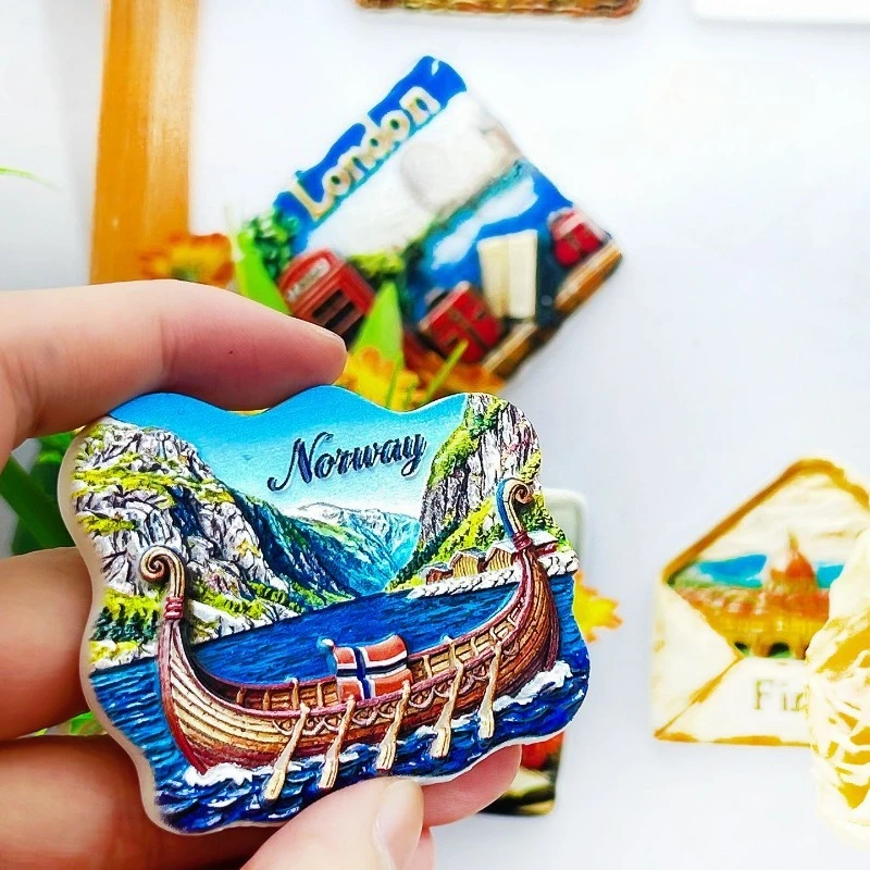 Norway Fjord Fridge Magnet - 3D Viking Longship Souvenir Unique Nordic Cultural Gift for Travelers & History Lovers Decor