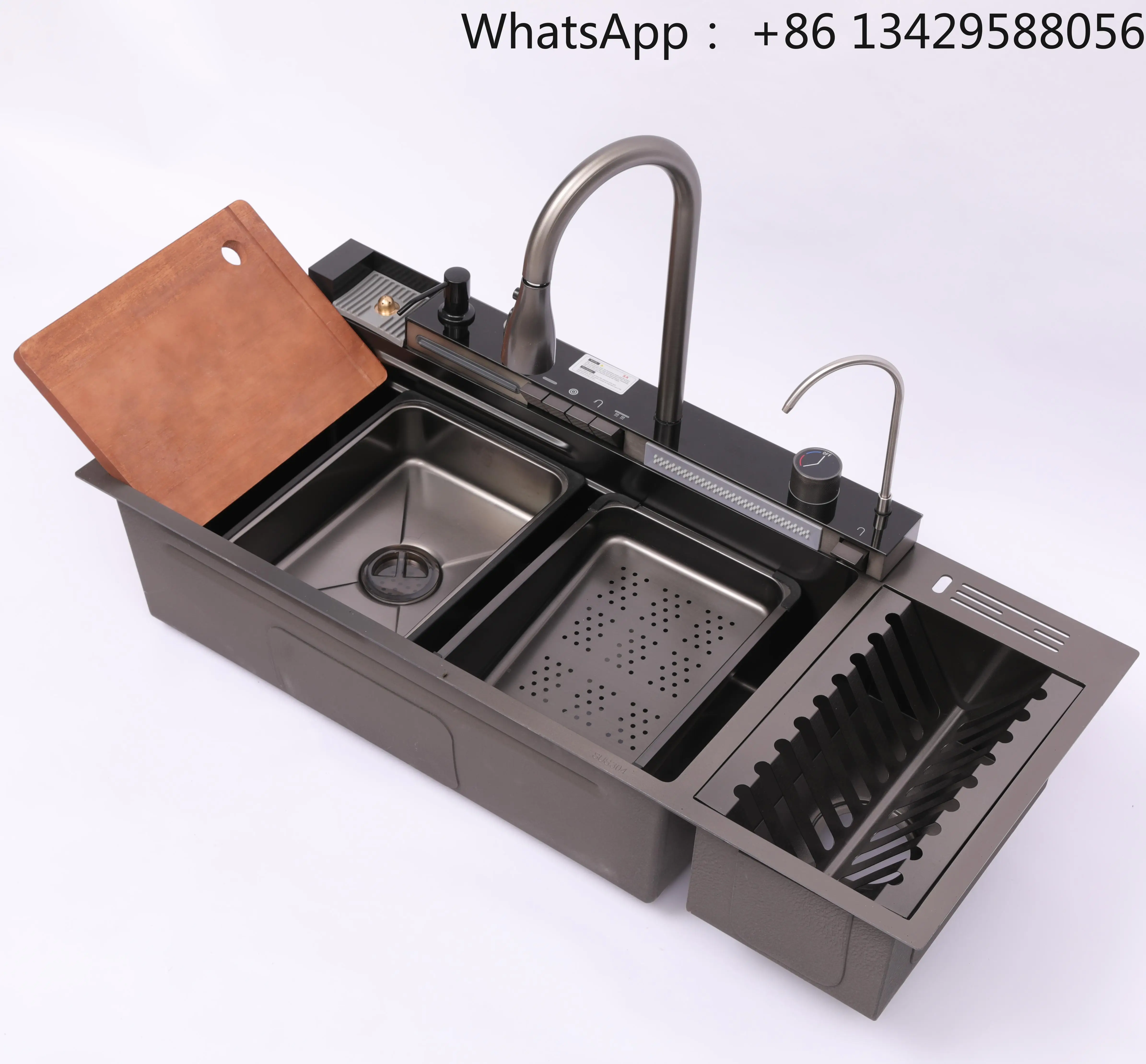 Nano Polished Graphic Design Single Bowl Premium Quality Waterfall Modern Multifunctional Stainless Steel Kitchen Sink