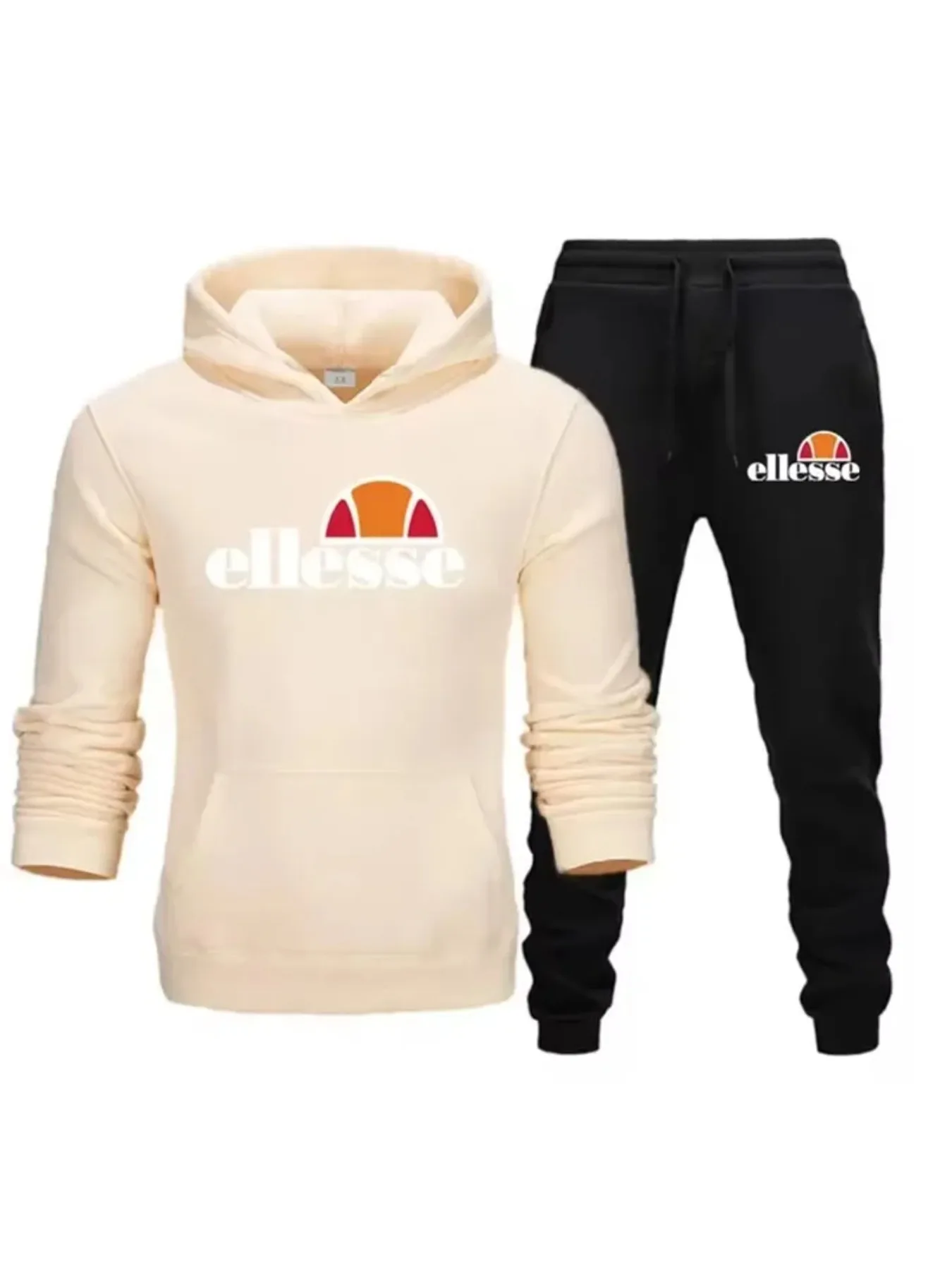 Set met capuchon en casual broek voor heren - zwart en bruin bedrukte pulloveroveroverhemden met lange mouwen