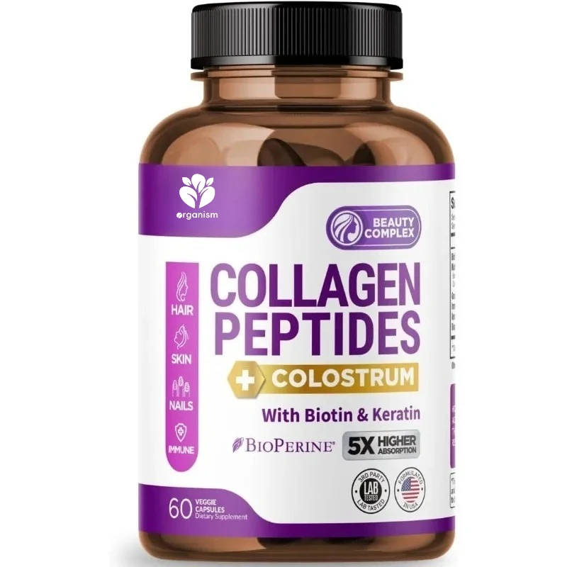 

Colostrum, Biotin, and Keratin Female Collagen Peptide-I, II, III, V, X - Hair, Skin, and Nail Vitamin 60 Capsules