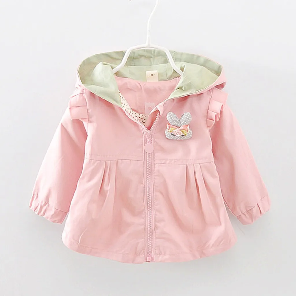 Baby Girls Jacket Spring And Autumn Casual Windbreaker Kids Outerwear Cute Rabbit Hooded Baby Coat Kids Clothes For 1-7 Years