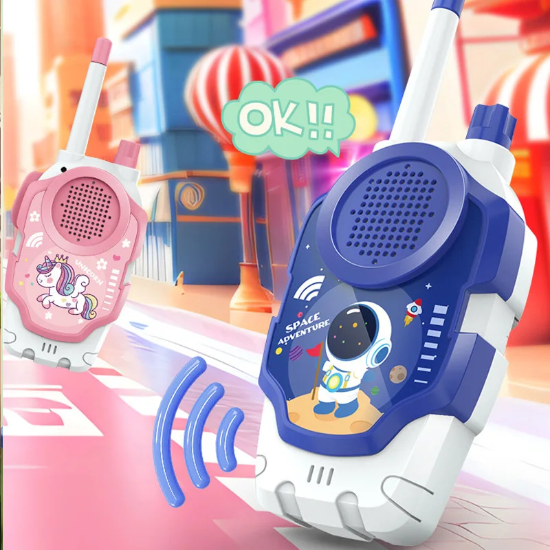 어린이 워키 토키 2팩 무선 부모 자녀 교육 야외 장난감 유니콘 우주 비행사 디자인의 소녀를위한 생일 선물