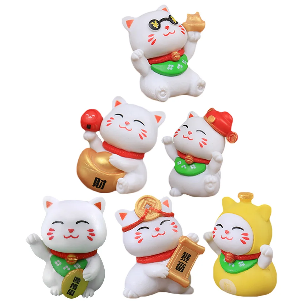 

6Pcs Fortune Cat Sculpture Resin Mini Garden Decor Kitten Ornament Micro Landscape Pot Plant Decoration Courtyard Decor