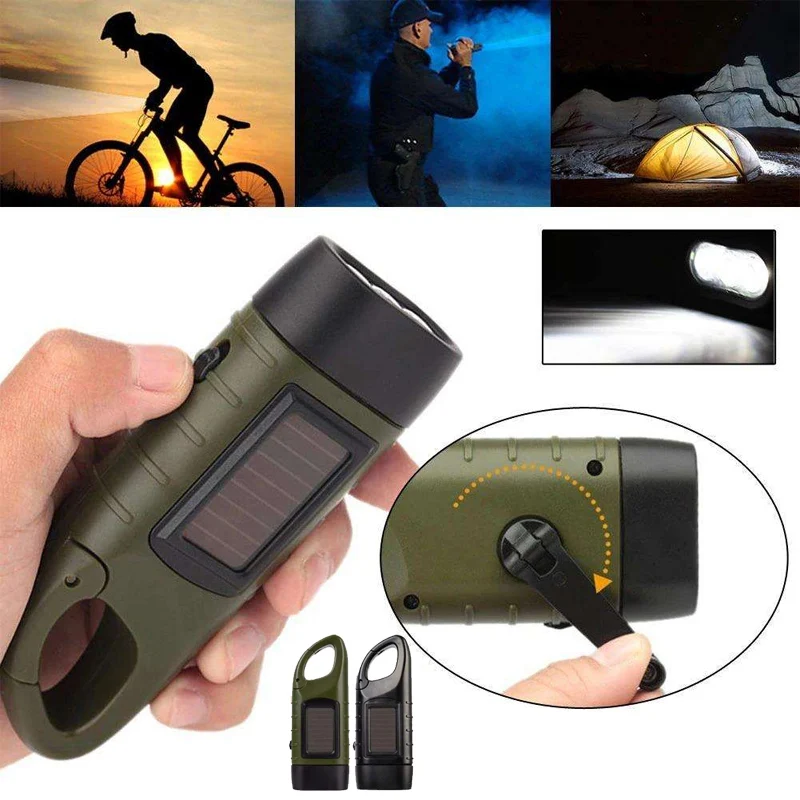 

Outdoor Solar Emergency Flashlight Rechargeable Hand Crank LED Torch Waterproof Camping Light for Hiking Survival Kits
