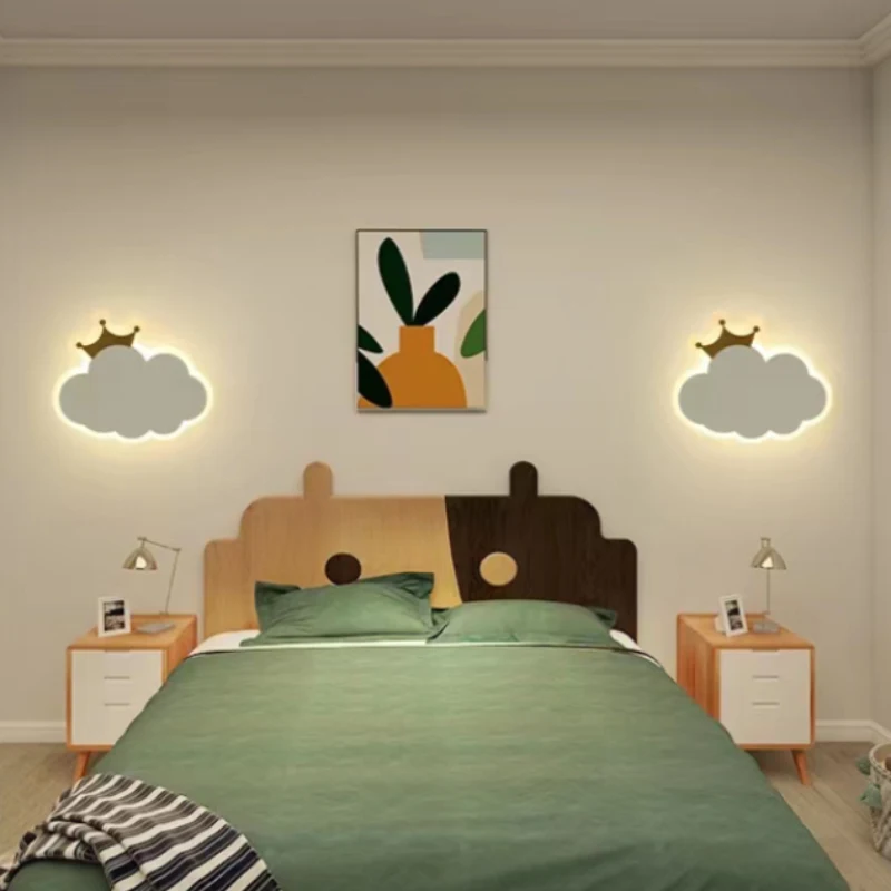 Lampu dinding awan lucu, lampu dinding samping tempat tidur, lampu Planet dekorasi kamar anak-anak gaya sederhana kreatif